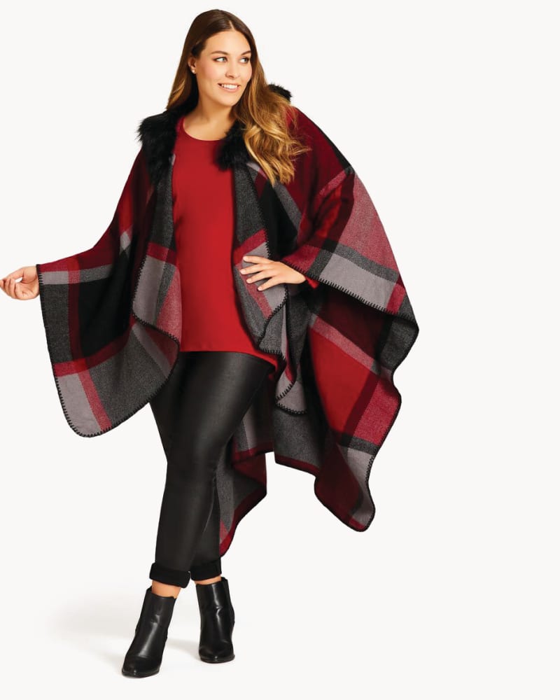 Plus size model wearing Rose Faux Fur Cape by Avenue | Dia&Co | dia_product_style_image_id:171769